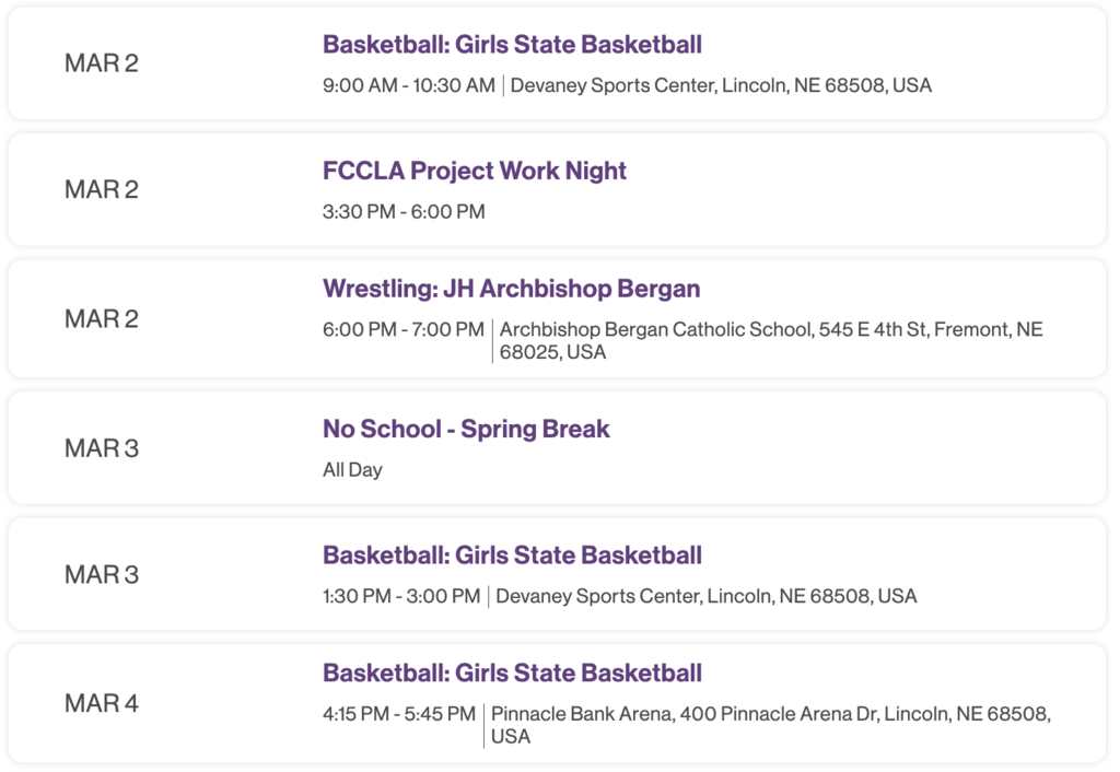 Upcoming events